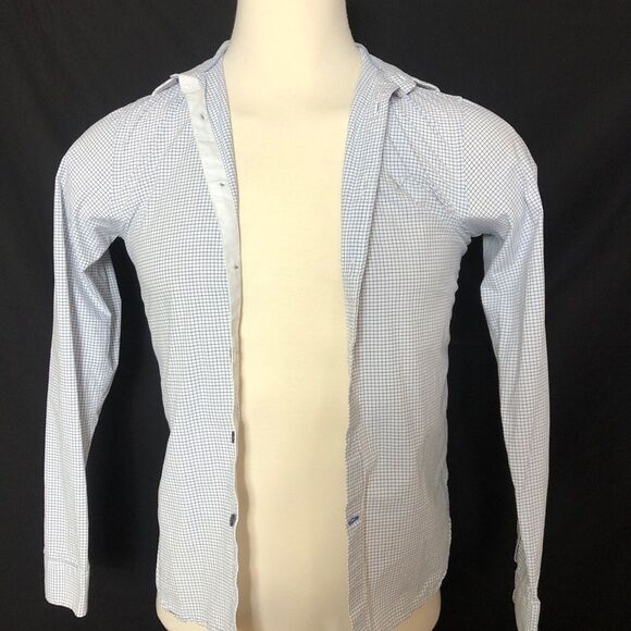 American Eagle Men's XS Blue Checkered Long Sleeve Button Down Collared Shirt - Picture 5 of 8
